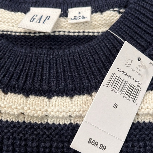 GAP Relaxed Navy/white-striped Mixed-Stitch Tunic Sweater/ NWT / Small - Picture 7 of 13